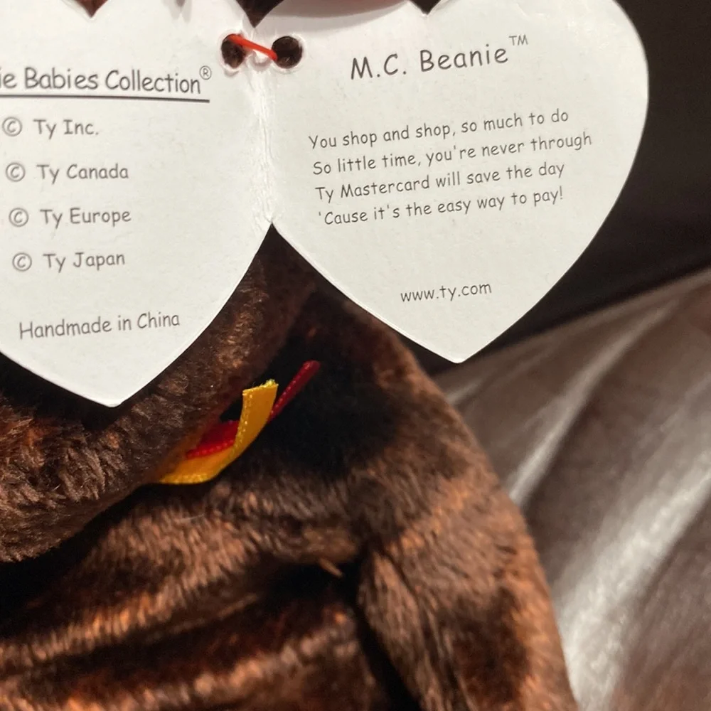 Ty Beanie Babies Baby M.C. Teddy Bear Brown Rare Vintage Collectible Plush NWT - Picture 3 of 4